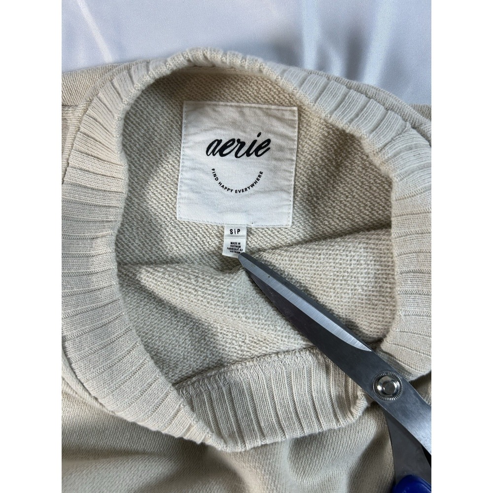 Aerie Oversized Relaxed Sweatshirt Sz S Cream Cheers Embroidered Chic Colorful - Picture 4 of 8